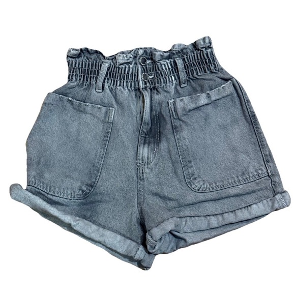 Ardene Paper Bag Shorts High Rise Belted  Gray Denim Rolled Hem XS - Picture 1 of 4